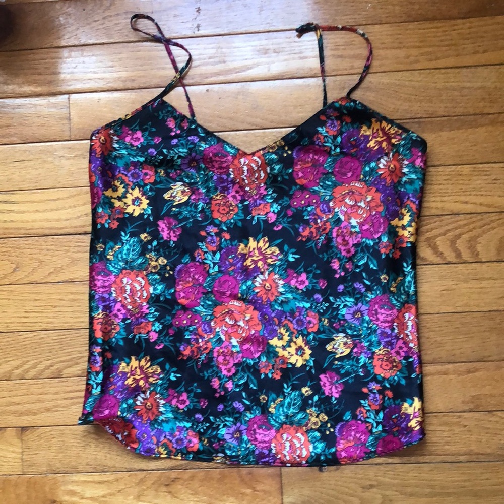 Woman’s Satina Floral Pattern Camisole S Shorts Party Spagetti Strap Jeans Top